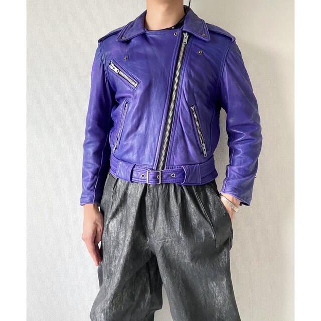 希少 vintage ラベンダーカラー レザー 変形 ダブルライダースジャケット メンズのジャケット/アウター(ライダースジャケット)の商品写真