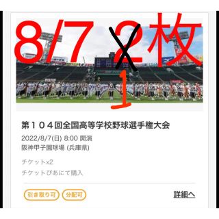 第104回 高校野球 甲子園  8月7日(日) 大人1枚(野球)