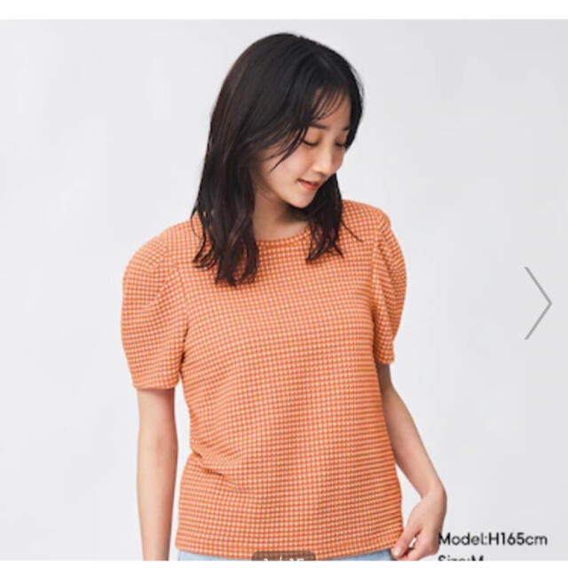 GU(ジーユー)のGUタックスリーブT （ギンガム） レディースのトップス(Tシャツ(半袖/袖なし))の商品写真