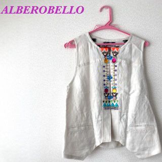 アルベロベロ(ALBEROBELLO)の美品♡ALBEROBELLO ノースリーブ/トップス/刺繍/リネン・シルク混(シャツ/ブラウス(半袖/袖なし))