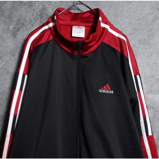 アディダス　トラックジャケット　刺繍ロゴ　バックロゴ　袖ライン　ブラックＬ adidas - 80s⭐️adidasトラックジャケットL 刺繍ロゴ vintage
