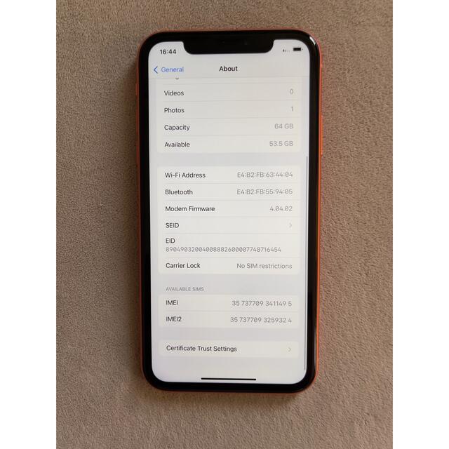 値下げ特別価格 iPhone XR Coral 64 GB SIMフリー www