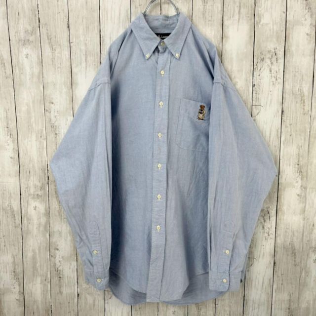 【超希少】ラルフローレン 90s ヴィンテージ ベアー熊刺繍ボタンダウンシャツM