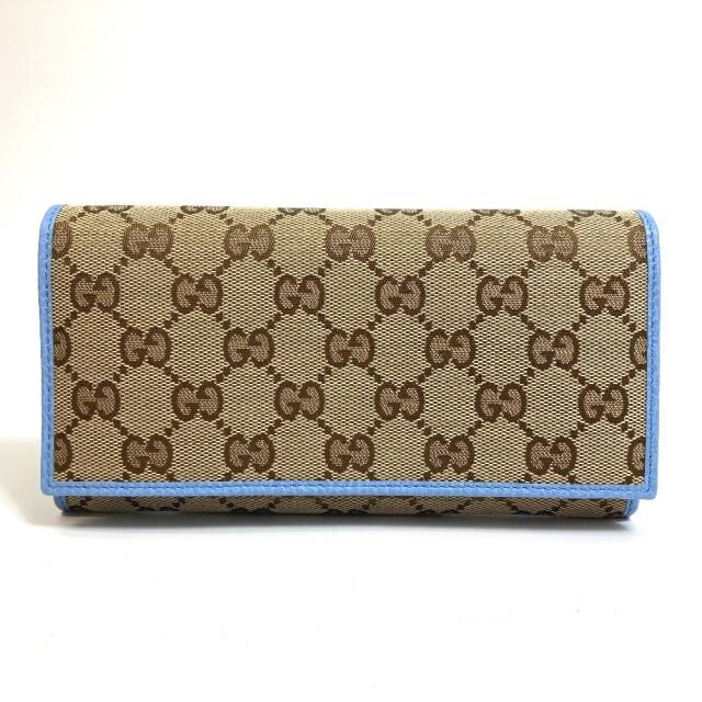 新品 】 Gucci - 未使用 ベージュ×ブルー GGキャンバス/レザー 長財布