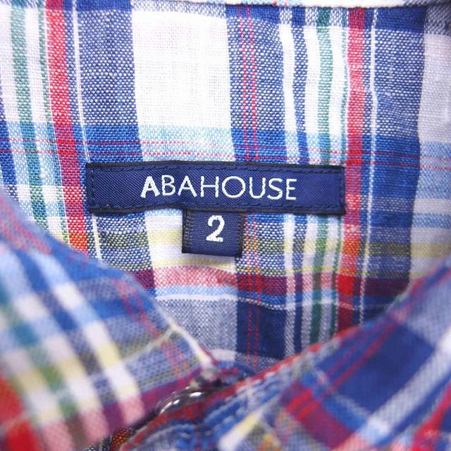 ABAHOUSE(アバハウス)のアバハウス リネンシャツ シャツ ステンカラー チェック 七分袖 2 紺 白 メンズのトップス(シャツ)の商品写真