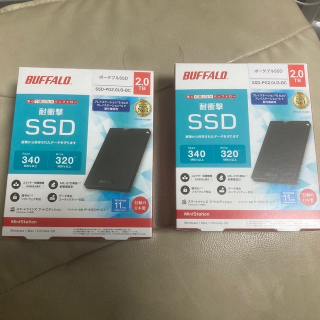 バッファローシリーズ名BUFFALO 外付けSSD SSD-PG2.0U3-BC✖️2