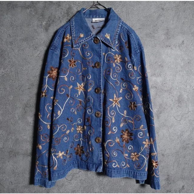 vintage フラワー刺繍 花 柄 デザインデニムジャケットの通販 by vintage フラワー刺繍 花 柄 デザインデニムジャケットの通販 by