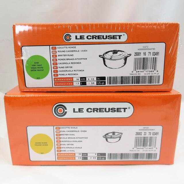 未開封 Le Creuset ル・クルーゼ ココットオーバル 23 ディジョンイエロー/ココットロンド 16 キウイ 両手鍋 箱付 計2点インテリア/住まい/日用品