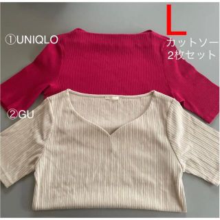 ユニクロ(UNIQLO)の&& UNIQLO&GU半袖カットソー  L  2枚セット(カットソー(半袖/袖なし))