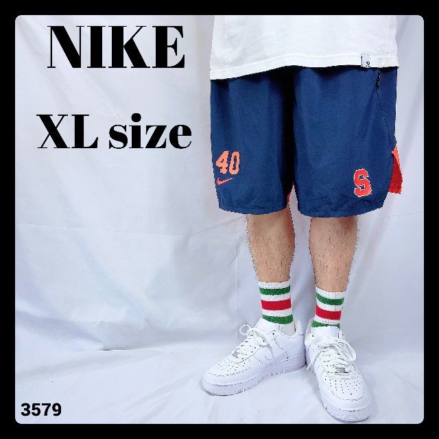 USA NIKE ナイキ ナンバー入 ハーフパンツ ネイビー オレンジ XL