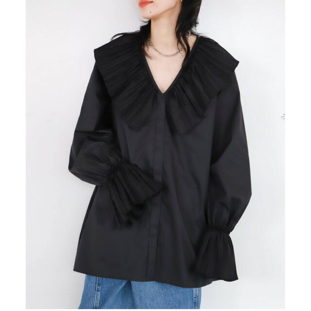 cityshop PLEATED シャツ黒トップス