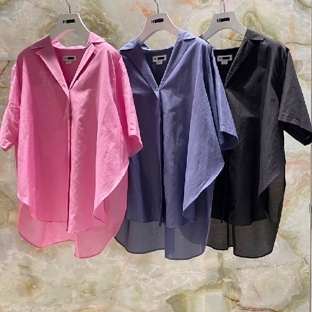 H beauty COTTON SILK OPEN COLLAR SHIRT