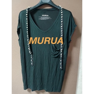 ムルーア(MURUA)のMURUA  黒Tシャツ　トップス　パール付き(Tシャツ(半袖/袖なし))