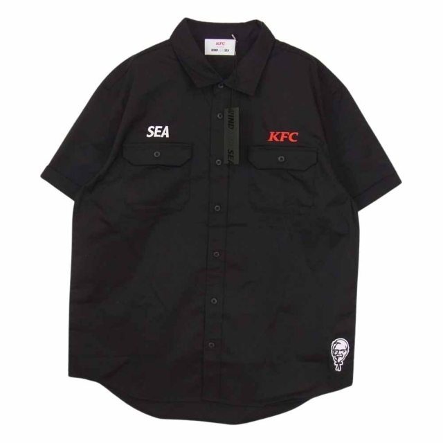 WIND AND SEA ウィンダンシー WDS-KFC-01 × KFC Work Shirt ケンタッキー ワーク 半袖 シャツ ブラック系 L【新古品】【未使用】