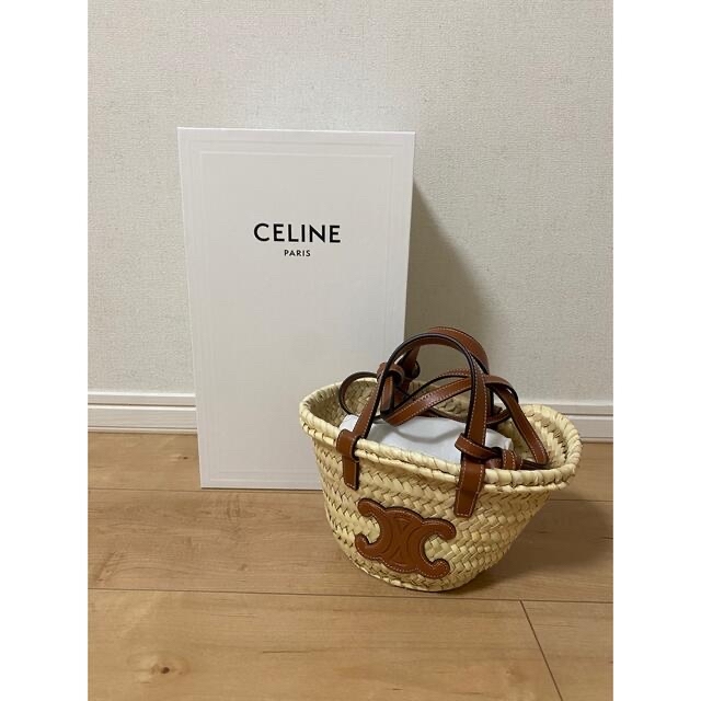 CELINE ミニトリオンフパニエ ラフィア&カーフスキン