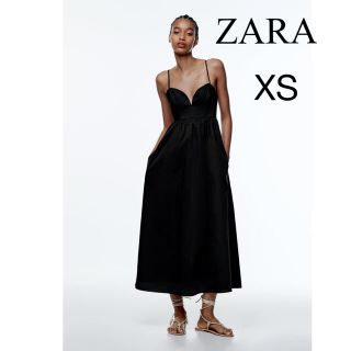 ザラ(ZARA)のZARA キャミ ワンピース XS ブラック 新品 ポプリン地ミディ丈ワンピース(ロングワンピース/マキシワンピース)