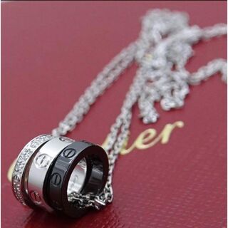 カルティエ(Cartier)のカルティエ　ラブ　スリーフープ ブラック セラミック　パヴェダイヤ　ネックレス(ネックレス)