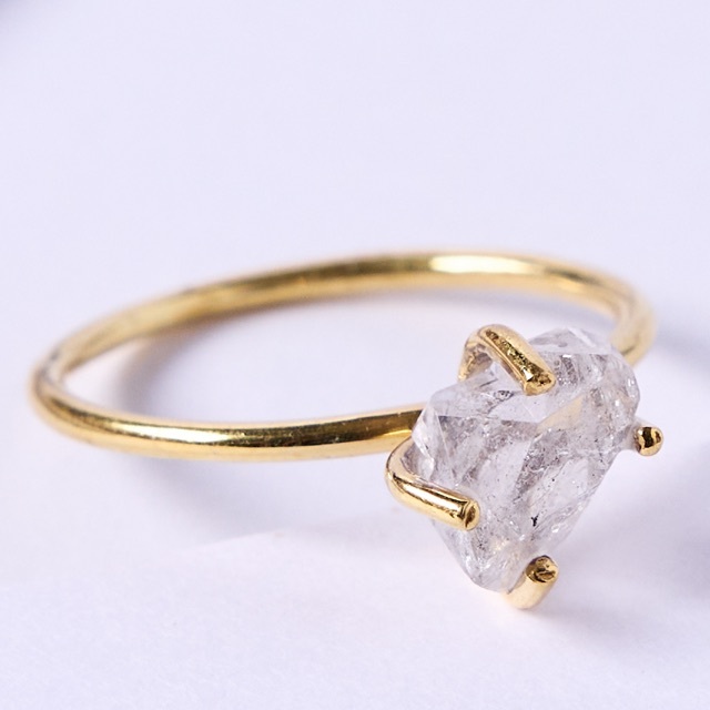 【13号】ハーキマーダイヤモンド 爪留め ゴールド リング 指輪 天然石 レディースのアクセサリー(リング(指輪))の商品写真