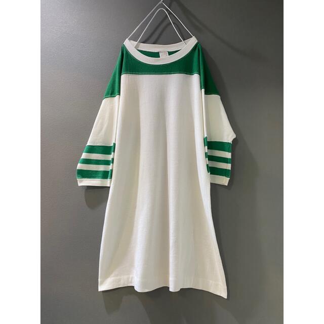 ビンテージ 70s USAラグラン 白 緑 Tシャツ ボーダー 希少