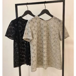 セオリーリュクス(Theory luxe)の◎ほぼ未使用 Theory luke クロシェットレース シルバーベージュ 38(シャツ/ブラウス(半袖/袖なし))