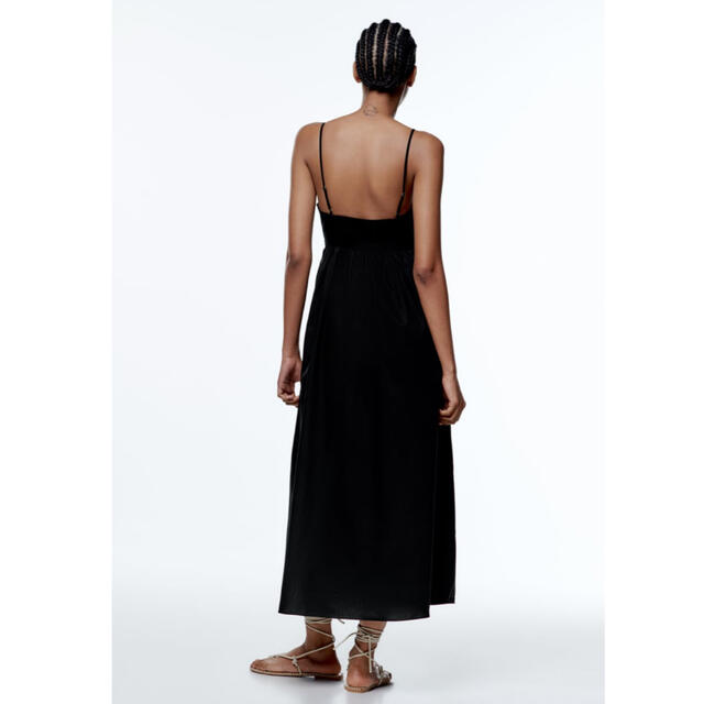 ZARA キャミ ワンピース S ブラック 新品 ポプリン地ミディ丈ワンピース