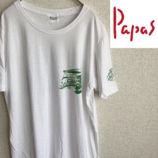 papas ISLAND RUN プリント　半袖　Tシャツ　白　パパス(Tシャツ/カットソー(半袖/袖なし))