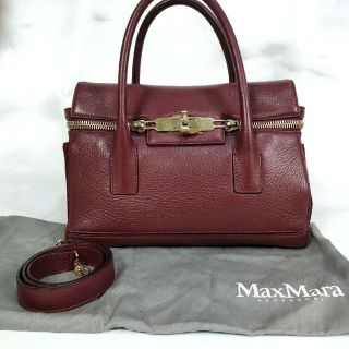 【美品】MaxMara マックスマーラ 2WAY ハンドバッグ レザー ボルドー