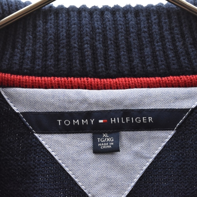 TOMMY HILFIGER(トミーヒルフィガー)のTOMMY HILFIGER トミーヒルフィガー カラー切替ニットカーディガン ハイネックセーター ネイビー/ブラウン メンズのトップス(カーディガン)の商品写真