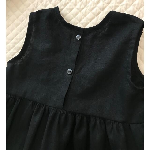 【ティアードワンピース110size】ハーフリネン　ブラック キッズ/ベビー/マタニティのキッズ服女の子用(90cm~)(ワンピース)の商品写真