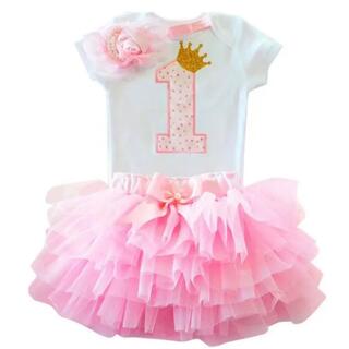 女の子 1歳 お誕生日衣装 3点セット ピンク *810(セレモニードレス/スーツ)