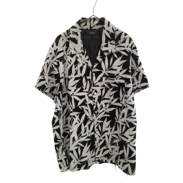 46センチ袖丈AMIRI アミリ LEAF TENCEL S/S SHIRT リーフテンセル 半袖シャツ ブラック/ホワイト