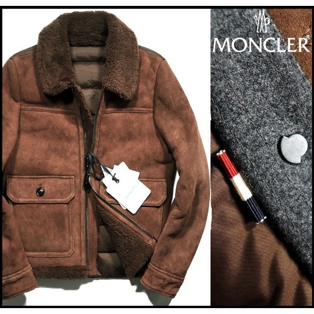 新品61.8万 MONCLER モンクレールムートンレザーダウンジャケット