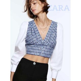 ザラ(ZARA)の8 ZARA コントラストテクスチャー ブラウス L(シャツ/ブラウス(長袖/七分))