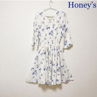 ハニーズ(HONEYS)の★美品★ ハニーズ　Honey’s ワンピース　花柄　バックリボン　L(ひざ丈ワンピース)