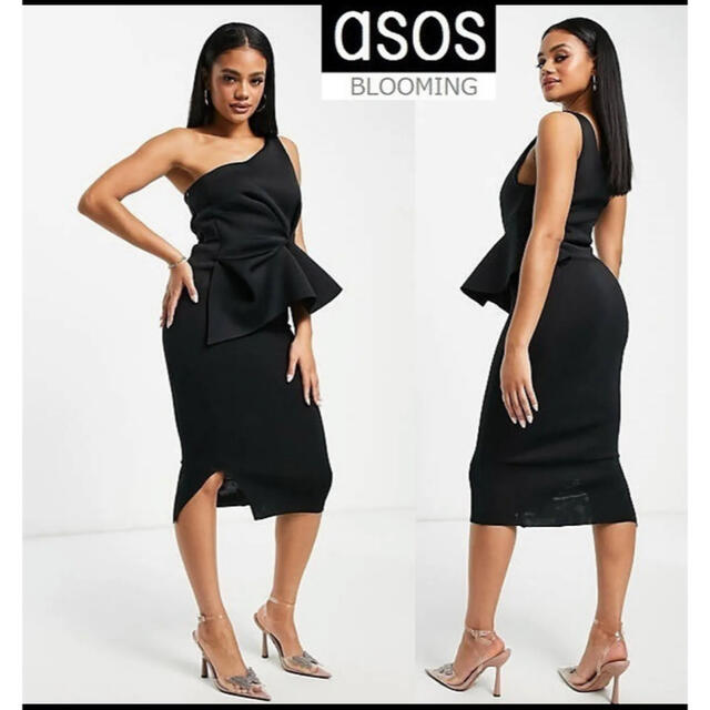 ☆ASOS☆ワンショルダー　ハーフペプラムペンシルミディドレスポリエステル100％メイン