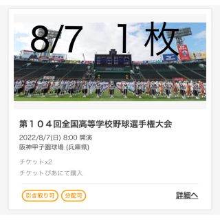 第104回 高校野球 甲子園  8月7日(日) 大人1枚(野球)