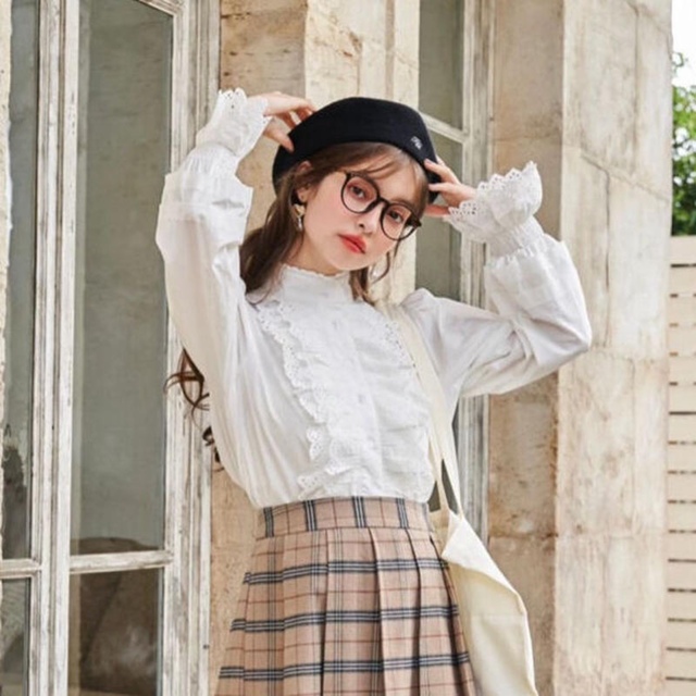 トリート stand frill collar classical blouse tribratanews-reskolut