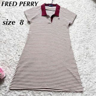 フレッドペリー(FRED PERRY)の美品　フレッドペリー　シャツワンピース　ボーダー　ストレッチ　Aライン　刺繍ロゴ(ロングワンピース/マキシワンピース)