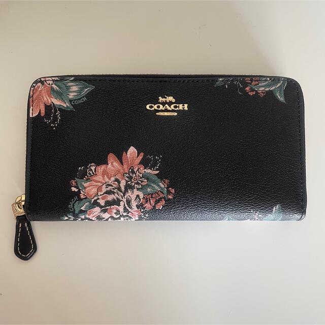 新品に近い　COACH コーチ 長財布　黒　ブラック　花柄