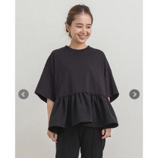 ドゥロワー(Drawer)の【未使用新品タグ付き】yori ヘムフリルワイドTee 黒(Tシャツ(半袖/袖なし))