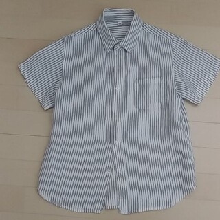ムジルシリョウヒン(MUJI (無印良品))の無印良品 麻 半袖 シャツ ストライプ 140 大きめ(Tシャツ/カットソー)