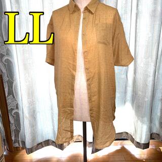 LL マスタードイエロー　からし色　ロングシャツチュニック(シャツ/ブラウス(半袖/袖なし))