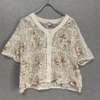 90s ビンテージ　アメリカ製　USA製　メッシュ　花柄　古着　ノーカラー(シャツ/ブラウス(半袖/袖なし))