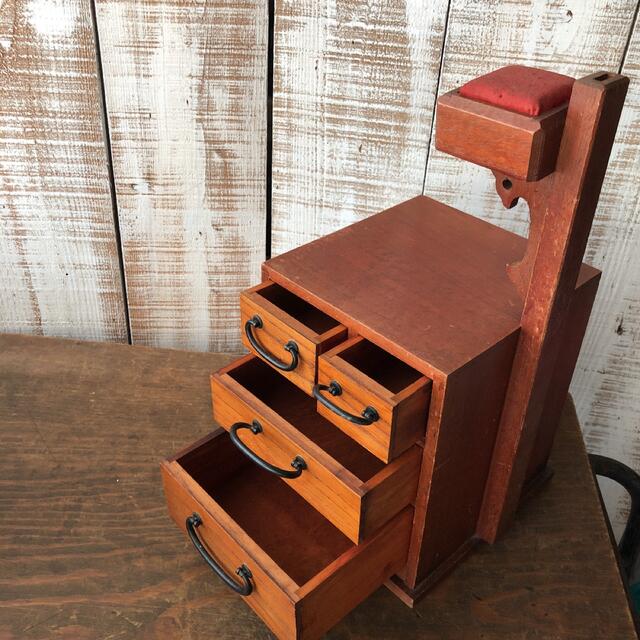 やぐら付き 裁縫箱 木製ソーイングBOX 昭和レトロ アンティーク やぐら付き 裁縫箱 木製ソーイングBOX 昭和レトロ アンティーク