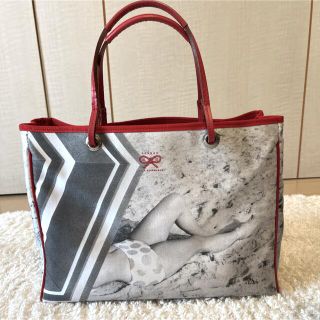 ANYA HINDMARCH トートバッグ 麻 パテントレザー エナメル