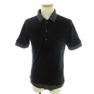 アバハウス ポロシャツ 半袖 フェイクレイヤード コットン 水玉 ドット 3 黒