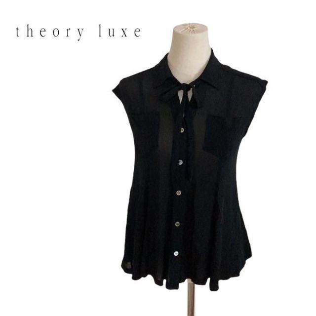 Theory luxe(セオリーリュクス)のtheory luxe セオリーリュクス　ブラウス　ブラック　黒　リボン　38 レディースのトップス(シャツ/ブラウス(半袖/袖なし))の商品写真