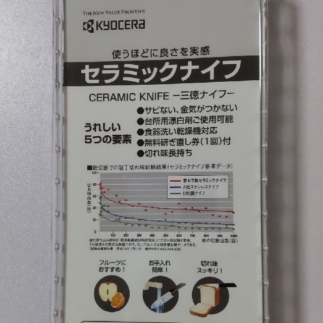 京セラ(キョウセラ)の京セラ　セラミック包丁　セラミックナイフ14cm・ピーラー・まな板　風神雷神 インテリア/住まい/日用品のキッチン/食器(調理道具/製菓道具)の商品写真