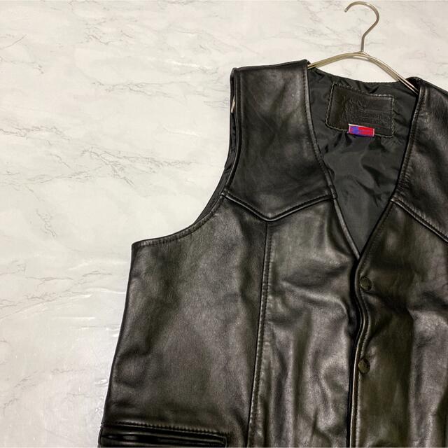 特価NEW】 ベスト 黒 古着 レトロ デザインベスト 高級 皮 革