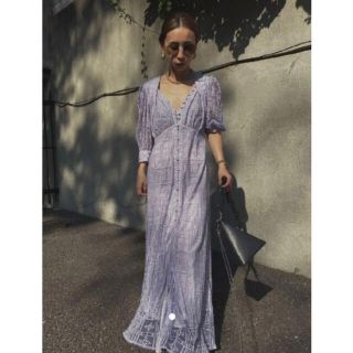 アメリヴィンテージ(Ameri VINTAGE)のAMERI MEDI PALACE EMBROIDERY DRESS Mパープル(ロングワンピース/マキシワンピース)